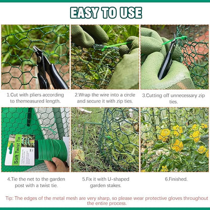 16.4Ft x16In Chicken Wire for Floral Arrangements - Free-Cut Green Metal Mesh with Hexagonal Galvanized PVC Coated Netting Guard Fence for Poultry, Garden, Plant