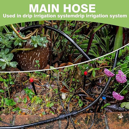 40 FT 1/2 inch Drip Irrigation Irrigation kit Main Line Supply Hose Tube for Garden Irrigation System (Includes 1/2"" Straight Connector, 3-Way Connector, Switch Valve), Black