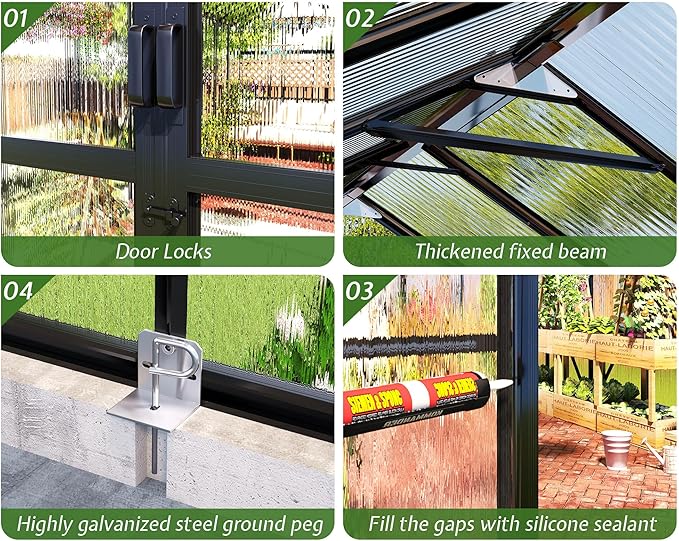 Jocisland 8x16x7.5 FT Polycarbonate Greenhouse with Quick Connectors, Outdoor Aluminum Greenhouses with Ventilation and Rain Gutter, Large Walk in Greenhouse for Backyard Garden, Black