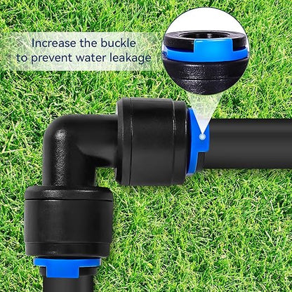 20 Pack 1/4" Universal 90 Degree Elbow Fitting, Quick Connect Universal Drip Irrigation Tubing Coupling Valve, Connector Locking Fitting for Sprinkler or Drip Irrigation System