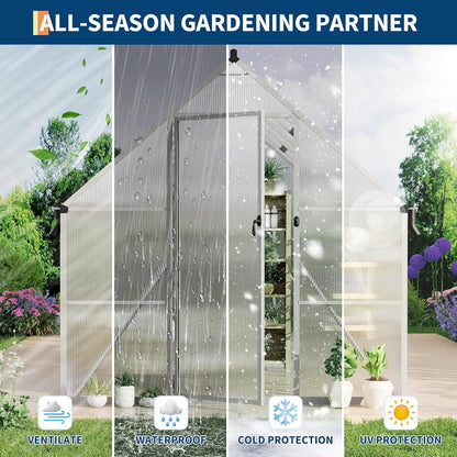 8'X12' Aluminum-Framed Polycarbonate Greenhouse, Heavy Duty Polycarbonate Greenhouse with Quick Setup Structure and Roof Vent, Large Enhanced Aluminum Greenhouses Kit for Outdoors