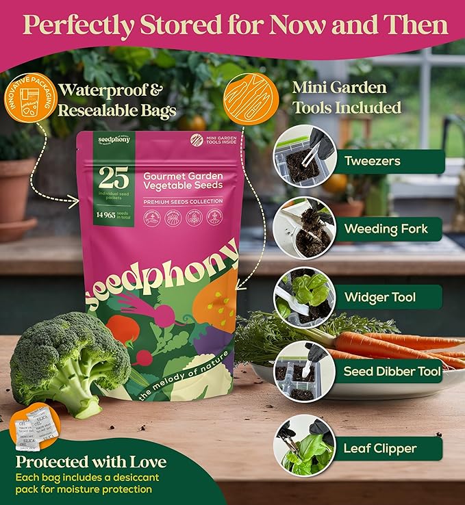 25 Gourmet Garden Vegetable Seeds Variety Pack - 14,965+ Non-GMO Heirloom Vegetables Seeds for Planting Indoor&Outdoor Home Garden Seeds - Gardening Seed Packets for Planting Vegetable Seeds