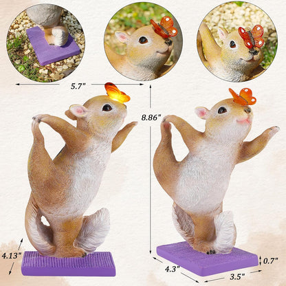 Solar Light Garden Statue Squirrel Figurine, Resin Squirrel Doing Yoga with Lighted Butterfly, Waterproof Spring Outdoor Ornaments for Garden, Front Door, Patio Decor & Gifts for Mother's Day