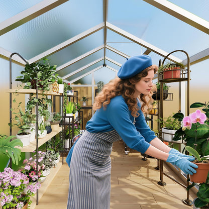 8x10 ft Greenhouse for Outdoors, Polycarbonate Greenhouse with Roof Vent, Ground Nails, Lockable Push Door, Aluminum Large Walk-in Green House for Outside Garden Backyard, Patio, Lawn, Silver