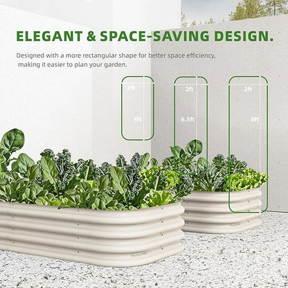 DaisyVibe Raised Garden Bed Kit, Planter Raised Garden Boxes Outdoor, Oval Large Metal Raised Garden Beds for Vegetables Flowers (White, 8ftx2ftx1ft)