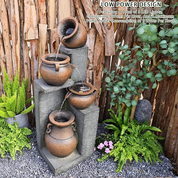 53''H Water Fountain Outdoor Garden Fountain Large- 4 Tiered Cascading Bowls and Outdoor Fountains and Waterfalls with Lights for Garden, Patio, Backyard, Porch Home Art Decor