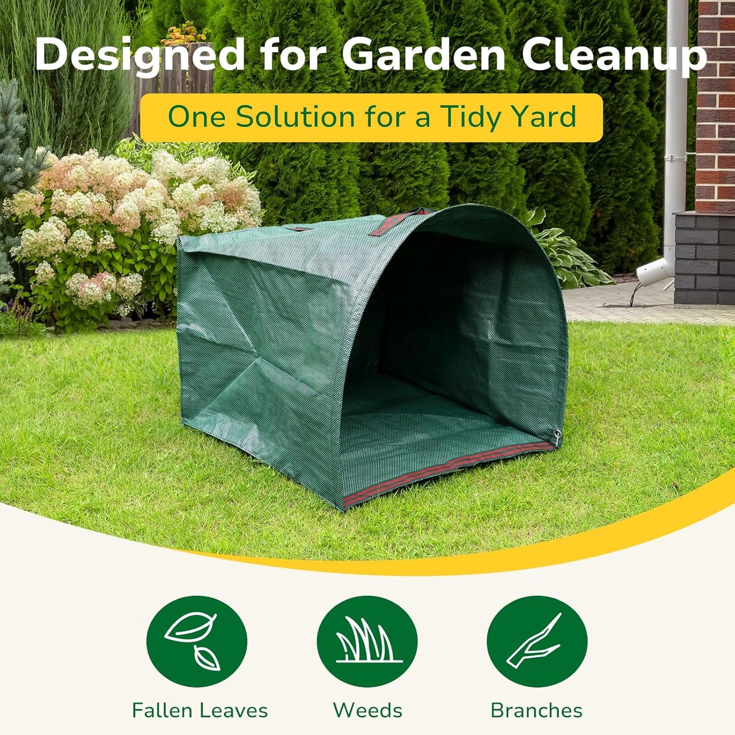 GreatBuddy Lawn Bag, 53 Gallon Yard Waste Bags, Heavy Duty PP Garden Leaf Bags for Leaves, Grass and Debris, Reusable & Foldable Leaf Collector with Handles, Wide Opening and Self-stand Design, 2 Pack