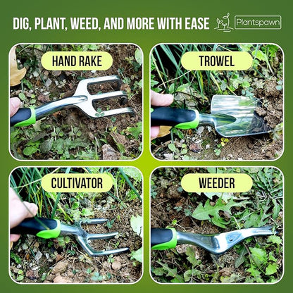 8 PCS Gardening Tools Set with Bag | Heavy-Duty Rust-Proof Hand Tools with Plastic Handles Includes 15 Plant Tags | Ideal Gift for Women, Men, Mom, Dad & Gardeners
