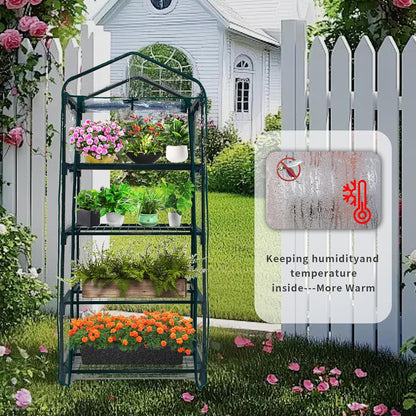 GreenGiggle 4 Tier Mini Indoor Outdoor Greenhouse,27"x19"x62" Greenhouses with PVC Cover and Roll-Up Zipper Door,Plastic Green House for Inside Grow Tent&Garden greenhouses for Outdoors