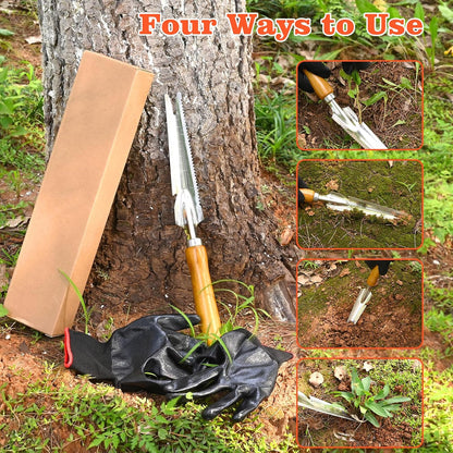 5-in-1 Stainless Steel Hand Weeder Puller Tool & Dandelion Fork Knife - Hand Weed Removal Tool for Weeding, Planting, Transplanting, Soil Cultivating & Flower Care（13.8-inches