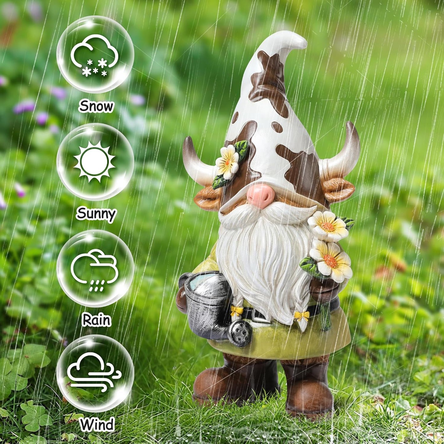 Outdoor Gnomes Statue, Garden Farm Cow Gnome Figurine, Gnomes Decorations for Outside, Farm, Yard, Lawn, Cow Decor for Home, Table, Shelf, Spring Gnome Funny Elf Gifts for Women