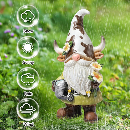 Outdoor Gnomes Statue, Garden Farm Cow Gnome Figurine, Gnomes Decorations for Outside, Farm, Yard, Lawn, Cow Decor for Home, Table, Shelf, Spring Gnome Funny Elf Gifts for Women