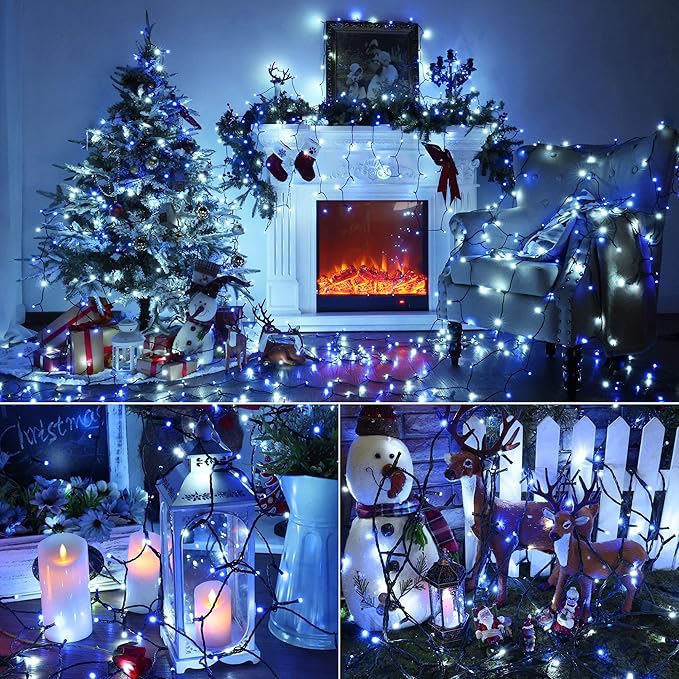 Brizled Blue & White Christmas Lights, 78.74ft 240 LED Christmas Lights, Connectable 8 Modes Xmas Tree Light, Outdoor Light String Waterproof with Memory Timer for Xmas Indoor Decor