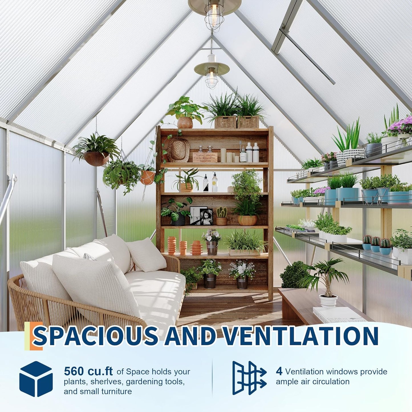 6'X7' Aluminum-Framed Polycarbonate Greenhouse, Heavy Duty Polycarbonate Greenhouse with Quick Setup Structure and Roof Vent, Large Enhanced Aluminum Greenhouses Kit for Outdoors