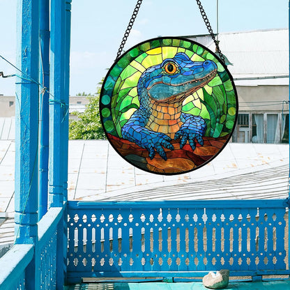 Stained Glass Window Hanging, Blue Alligator Sun Catcher for Window Door Home Decor Green Brown Suncatcher Christmas Mother's Day Birthday Gifts for Women Men Mom and Nana 11.8 in