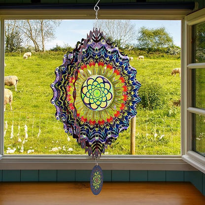 TUOKING Wind Spinners Outdoor Peacock Feathers 3D Metal Hanging Art Wind Sculptures 12 Inch Stainless Steel for Yard and Garden Decoration Worth Gift for Women