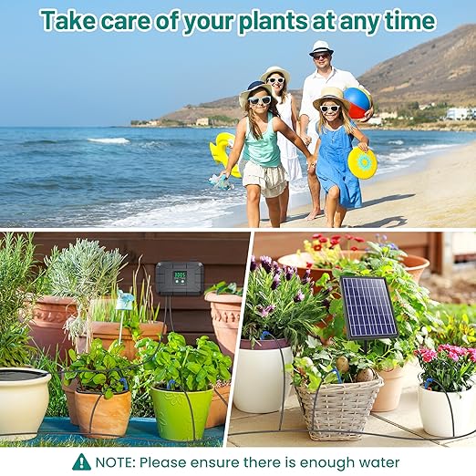 Automatic Drip Irrigation Kit, 8W Solar Irrigation System for Garden with Digital Programmable Timing Modes, Solar Watering System Take Care Your Plants