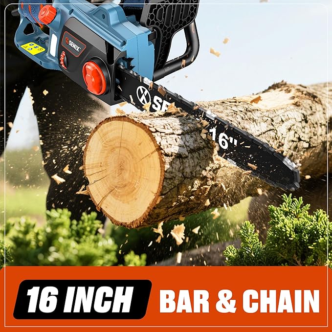 SENIX Electric Chainsaw, 16" Corded Chainsaw,12 Amp Chain Saw for Wood Cutting, Tree Trimming, Garden Tool for Pruning, Branch Cutting, Yard, Fathers Day Gift for Men,Gardener, CSE12-M
