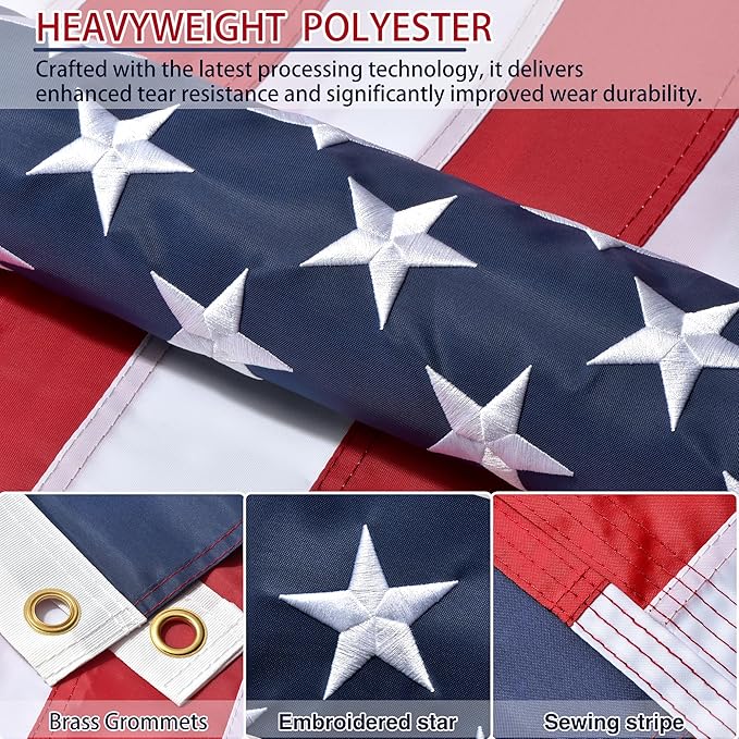 American Flags for Outside 4x6 FT- Heavy Duty US Flag USA Flag with Embroidered Stars, Sewn Stripes & Brass Grommets, Weather-Resistant, 4th of July Decorations