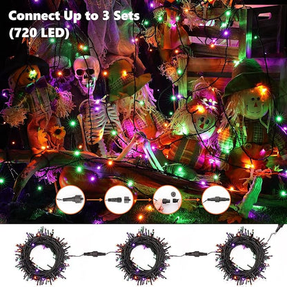 Brizled Mini Halloween Lights, 78.74ft 240 LED String Lights Connectable, 8 Modes Outdoor Halloween Lights, Spooky Tree Light with Timer for Carnival Party Decor, Purple & Green & Orange