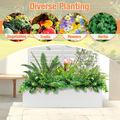 Metal Planter Box with Trellis, Raised Garder Bed with Drainage Hole, Privacy Screen & Trellis for Climbing Plants, Outdoor Plant Stands, 47''L×16''W×71''H, White