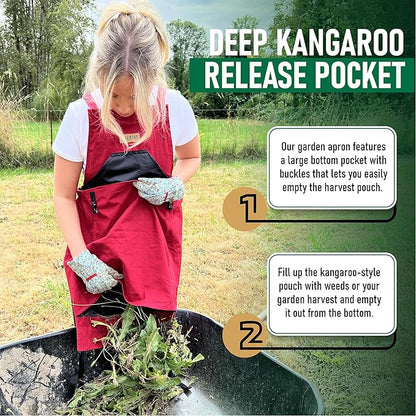 Grampa's Garden Apron - Cross Back Gardening Apron With Pockets For Women & Men | Harvest Apron with Large Kangaroo Pouch