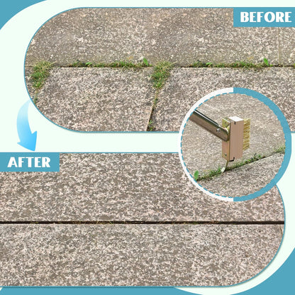 GADFlSH Manual Crevice Weeding Tool, Crack Weeder with 2 Weed Brush Heads, Crevice Weeding Hook with Adjustable Steel Handle for Patios, Decks & Garden Paths