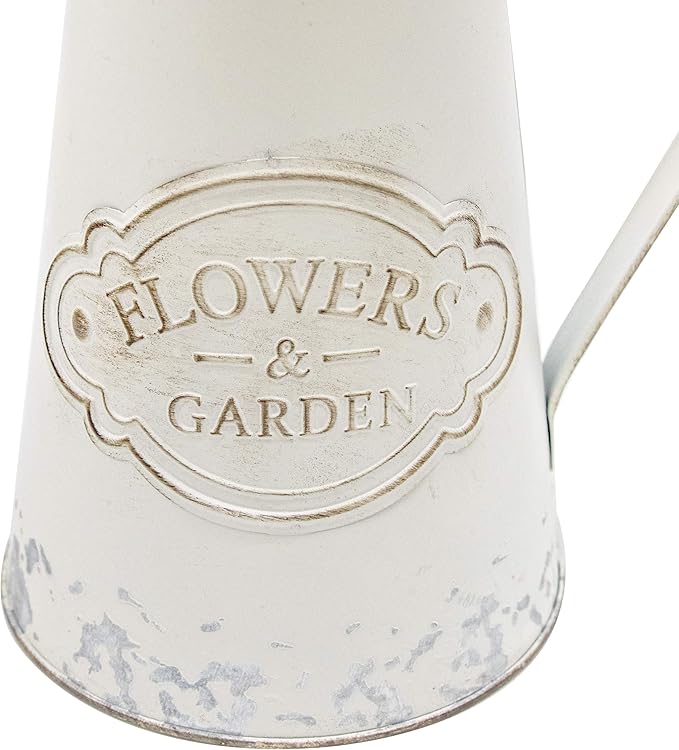 Soyizom Farmhouse White Metal Jugs for Shabby Chic Kitchen Decor, Tall Pitchers for Flowers, Rustic Bathroom Vases - Large, 11 H