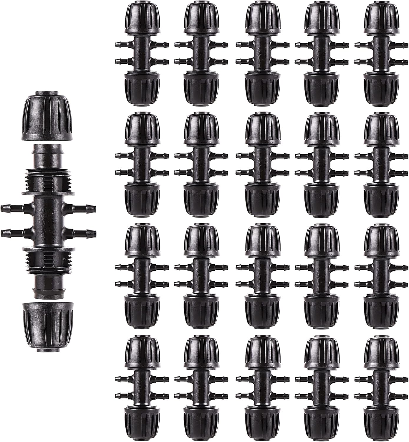 Barbed Tee Irrigation Fittings 1/2 Inch to 1/4 Inch Drip-proof Fitting for Irrigation Pipe (1/2'' ID x 0.60''-0.63'' OD) 6-Way-20 PCS