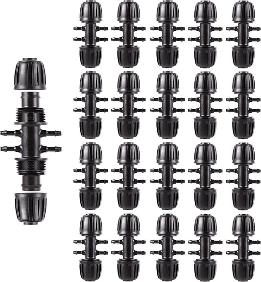 Barbed Tee Irrigation Fittings 1/2 Inch to 1/4 Inch Drip-proof Fitting for Irrigation Pipe (1/2'' ID x 0.60''-0.63'' OD) 6-Way-20 PCS