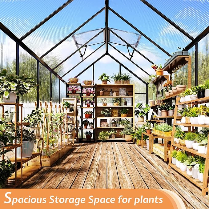Jocisland 6x12x6.3 FT Polycarbonate Greenhouse for Outdoors with 2 Windows, Dual Swing Doors, Aluminum Walk-in Frame, Heavy Duty Garden Greenhouse for Backyard, Black