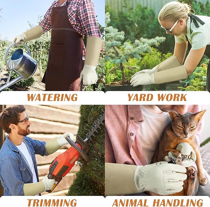 HANDLANDY Rose Pruning Gloves for Men & Women, Long Thorn Proof Gardening Gloves, Breathable Pigskin Leather Gauntlet, Best Garden Gifts & Tools for Gardener