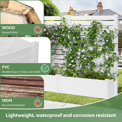 Casaphoria Raised Garden Bed with Trellis, 71"x47"x12" Planter Box with Open Bottom for Gardening Vegetables & Vines and Climbing Plants, White