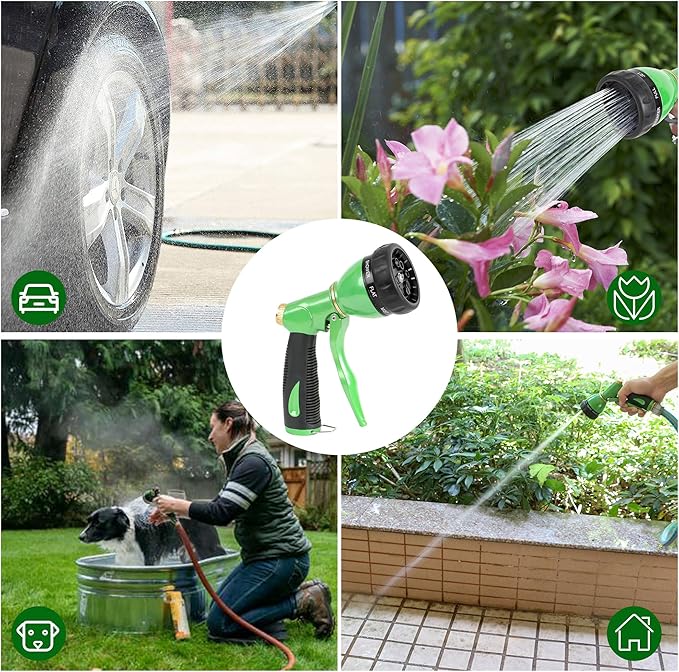 STYDDI Pro Ultra Heavy Duty Multi-Patterns Garden Hose Nozzle, All Metal Hose Nozzle with 8 Spray Patterns, Perfect for Plant Watering, Car Washing, Window Cleaning, Pet Showering, Green