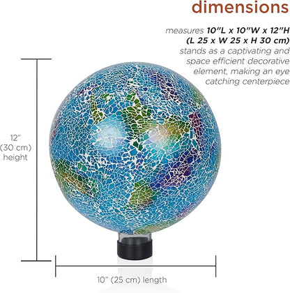 Alpine Corporation - Shades of Blue Crackle Glass Gazing Ball, Colorful Garden Décor for Patio & Yard, 12" Tall (Multicolor)