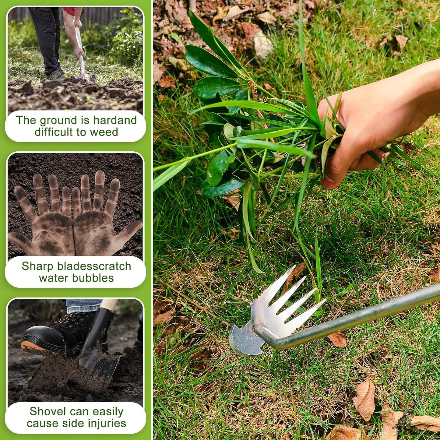 Weed Puller Tool, Rubber Handle Weed Remover Tool, Manual Weeder,V-Shaped Weeding Tool, 4 Teeth Weeding Tool,Planting and Weeding for Garden, Patio, Backyard Farm(2PC)