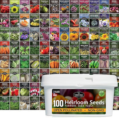 Survival Seed Vault – 100 Heirloom Vegetable Seeds for Planting | Non-GMO Farmer Collection for Indoor & Outdoor Gardening, Victory Garden, Long-Term Storage