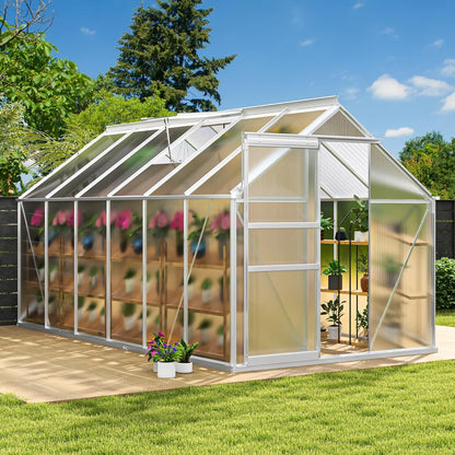 DWVO 6x12FT Polycarbonate Greenhouse for Outdoors, Large Heavy Duty Aluminum Greenhouses with Sliding Doors and Vent Window, Walk-in Greenhouse for Garden Backyard, Easy to Setup, Silver