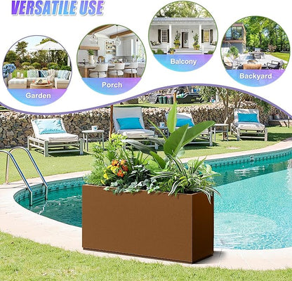 Tall Metal Planter, 10" W×16.3" H Large Rectangular Planter Box for Outdoor or Indoor, All-Weather Durable Plant Box with Drainage Holes & Removable Shelf for Patio, Porch, Garden, Trees, Flowers