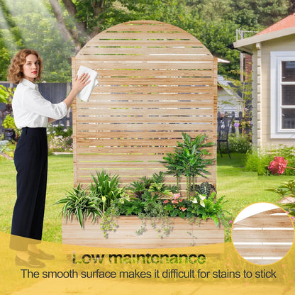 Raised Garden Bed with Arched Trellis and Wheels,73"x47"x16" Metal Raised Garden Bed,Acacia Finish Metal Planter with Climbing Trellis for Vines & Vegetables