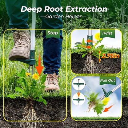 Walensee Weed Puller, Stand Up Weeder Hand Tool, Long Handle Garden Weeding Tool with 3 Claws, Hand Weed Hound Weed Puller for Dandelion, Standup Weed Root Pulling Tool and Picker, Grabber (1 Pack)