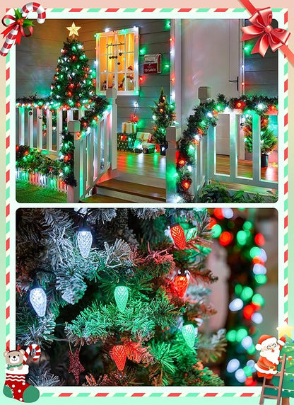 Brightown C9 Christmas Lights Outdoor, 114FT 150 LED String Lights with Timer, 8 Modes, UL Listed Waterproof Christmas Tree Lights for House Roof Garden Patio Decor, Red Green and Pure White