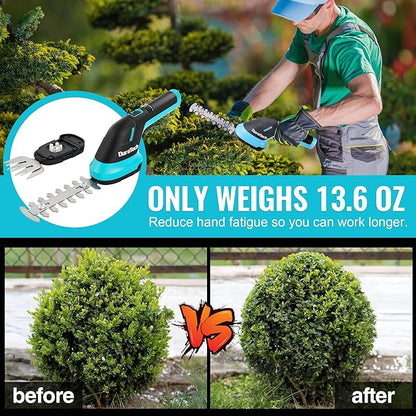 DURATECH Cordless Hedge Trimmer, 3.6V 3-in-1 Handheld Electric Grass Trimmer & Hedge Shears with 50" Wheeled Extension Pole, USB Type-C Cable and Built-in Li-ion Battery, for Garden, Yard and Lawn