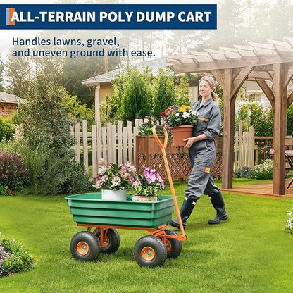 Garden Dump Cart - 600Lb Capacity Heavy Duty Yard Utility Garden Cart with Removable Dump Bed, All-Terrain Tires & 180° Adjustable Handle for Soil, Plants, Tools