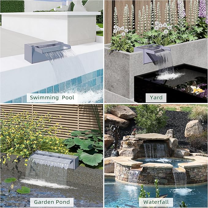 Waterfall Pool Fountain, LONGRUNNEW Transparent Acrylic Pool Waterfall Spillway, 9.06 Inches Pool Water Feature for Garden Patio, Backyard Koi Pond Decor