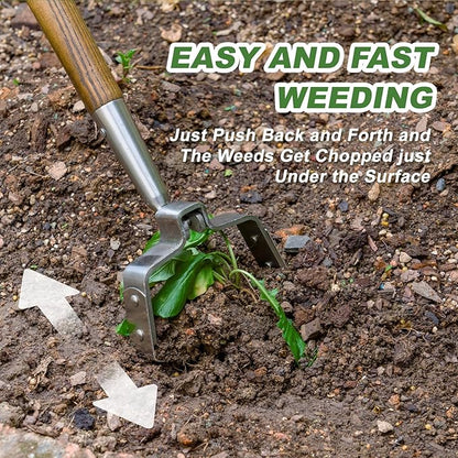 Haliaeetus Hula Hoe, 58'' Stainless Steel Stirrup Hoe, Action Hoe for Weeding in Push-Pull Motion, Scuffle Hoe with Comfortable Wood Long Handle for Standing to Weed on Flower Bed and Between Plants