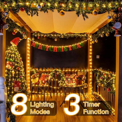 Ollny Christmas Lights Warm White, 600LED 197FT Christmas Tree Lights IP67 Waterproof, Plug in Fairy Lights with Remote 8 Modes Timer, Xmas Light for Outdoor Indoor House Holiday Decor