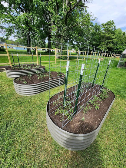 A ANLEOLIFE 8X4X1.5 ft Galvanized Raised Garden Beds Outdoor, Oval Large Metal Planter Box for Planting Vegetables Flowers Herb, Anti-Rust & Easy-Setup, Quartz Grey