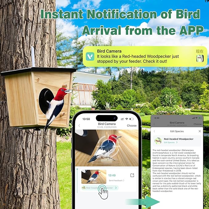 Smart Bird House with Camera, 2K HD Live View Birdhouse Camera with AI Recognition & Solar Powered, Perfect Viewing Bird Nesting and Hatching, Gift for Bird Lovers