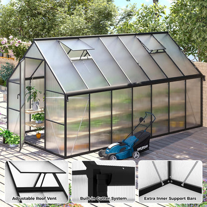 8x14 FT Greenhouse for Outdoors, Polycarbonate Greenhouse with Roof Vent, Enhanced Aluminum Large Walk-in Green House for Garden Backyard
